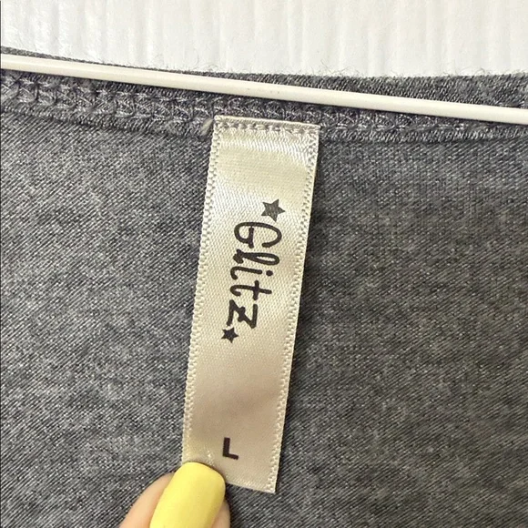 Glitz long sleeved gray top scoop neck black horizontal stripes ruched Size L - Picture 6 of 7